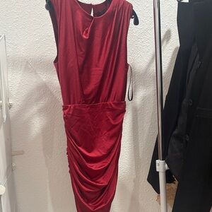 Michael Costello Red Draped Midi Dress